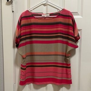 LOFT Women's Multicolor Pink and Brown Striped Blouse